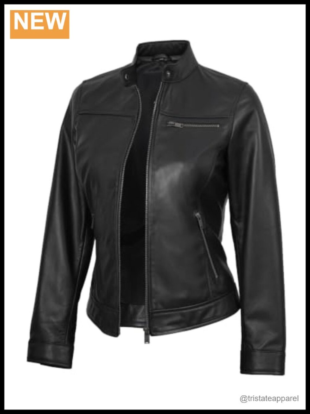 Genuine Lambskin Leather Cafe Racer Jacket Women Moto Style Quilted